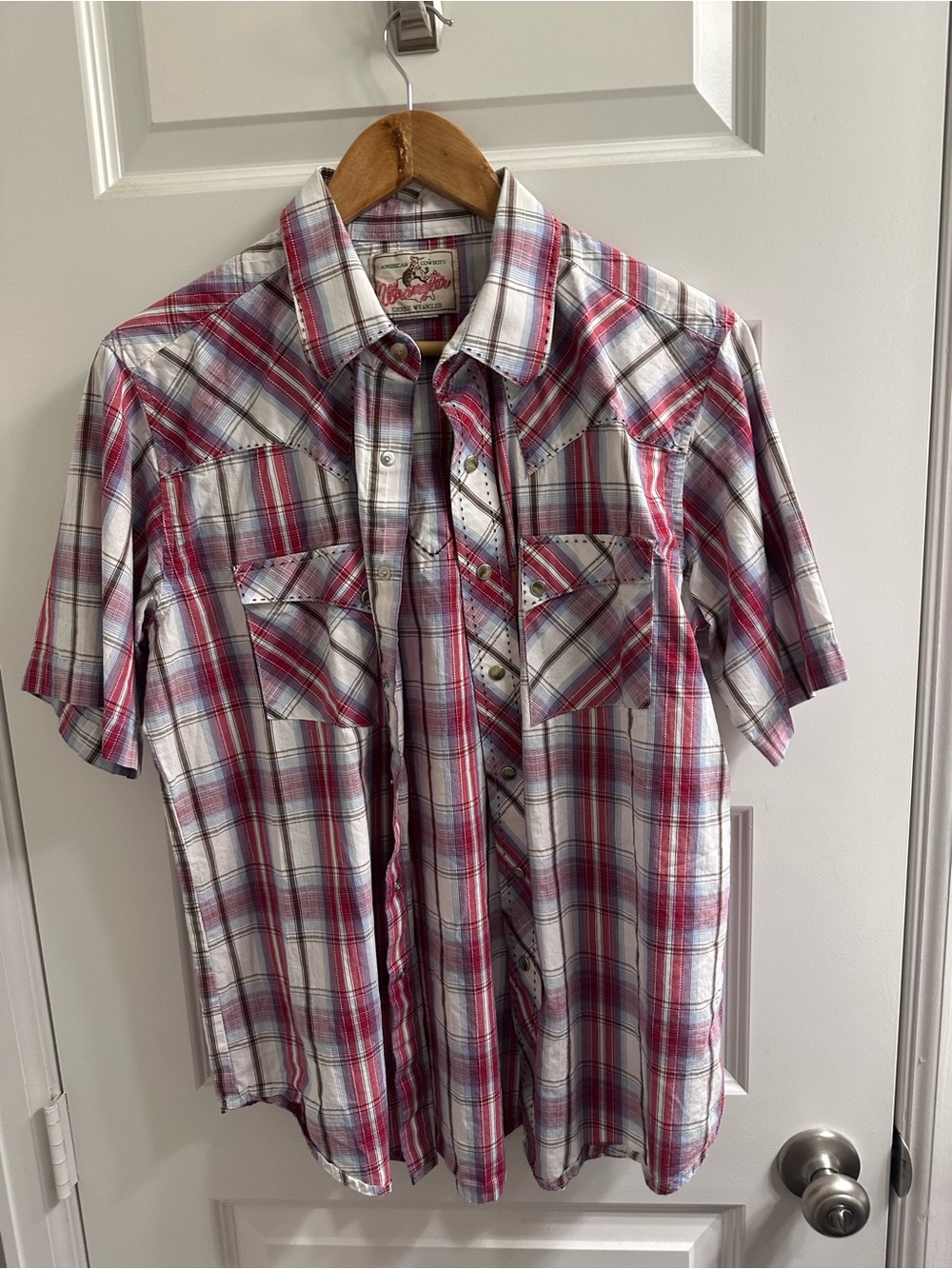 Men's Wrangler Short-Sleeve Plaid Western Shirt - Red/White